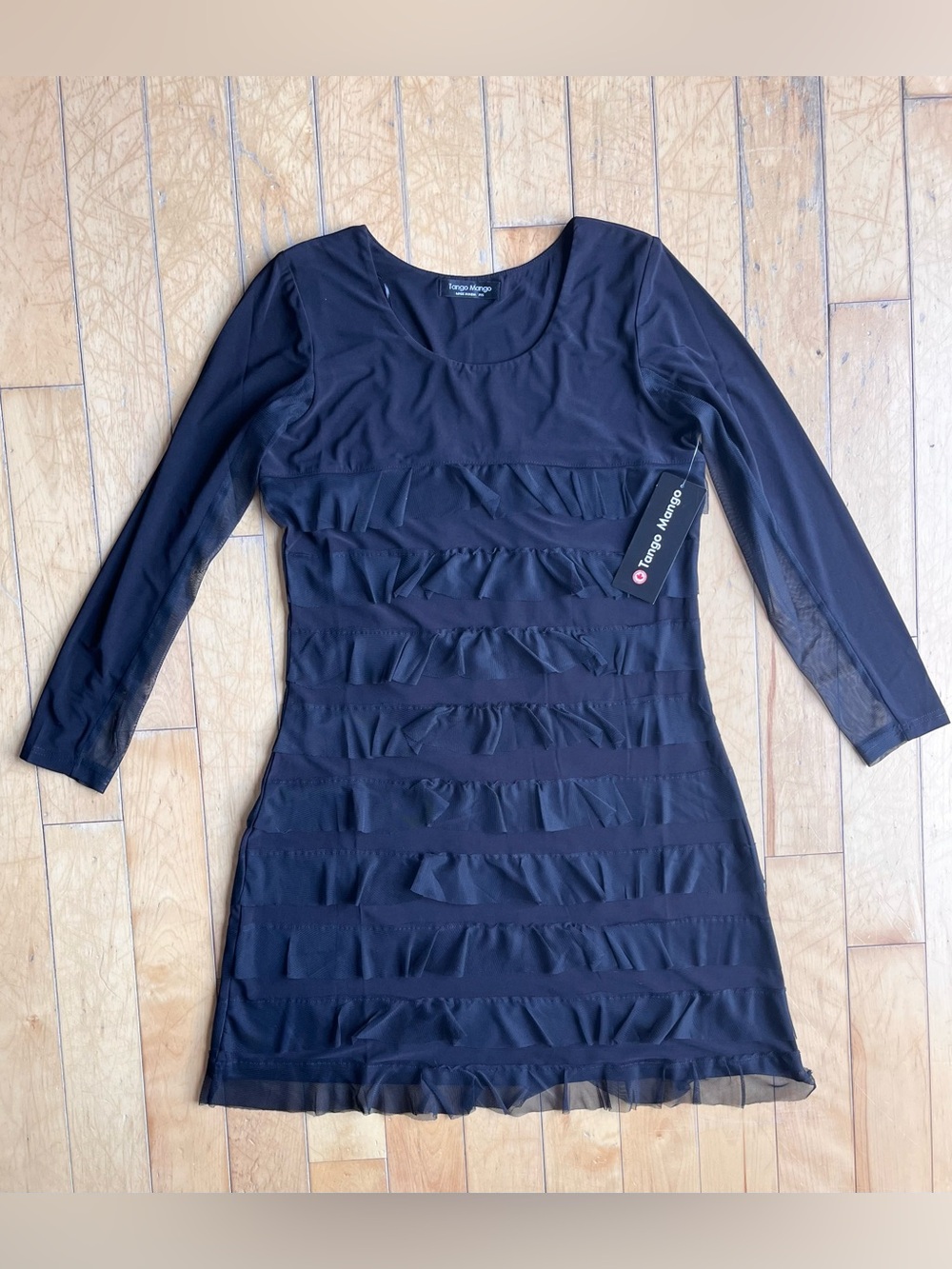 Tango Mango NEW Black Textured Long Sleeve Layered Dress Size Small